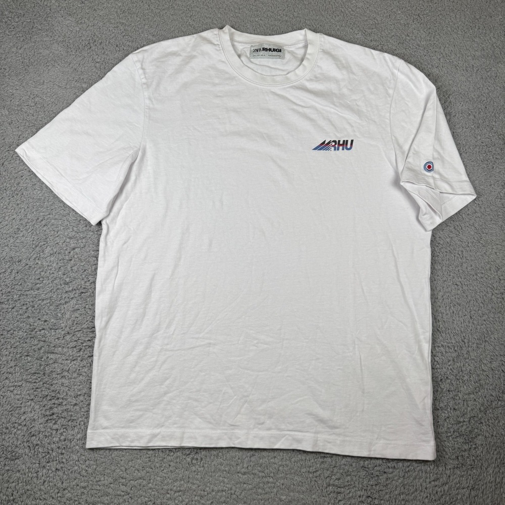 Zara x RHUDE Shirt Mens Large‎ White Short Sleeve Tee Rhuigi Heavy Cotton Basic